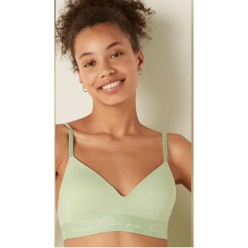 PINK Victoria's Secret Lightly Lined‎ Wireless Jade Green Size 36D